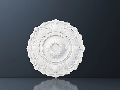 Ornate White Carved Ceiling Medallion With Intricate Floral Patterns And Circular Design 3d model