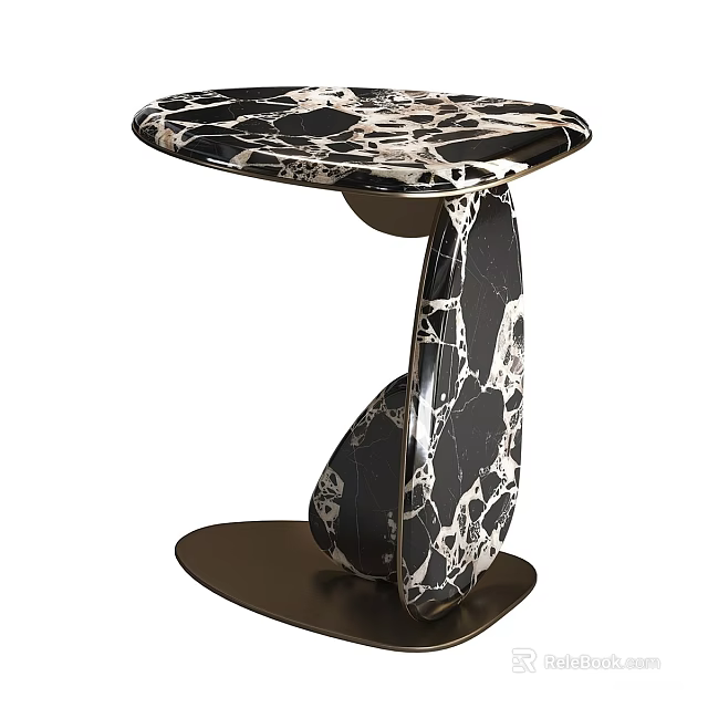 Modern Black and White Marble Side Table with Elegant Unique Base Design 3d model