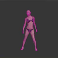 Bald Woman Wearing Green Bikini With Arm Tattoo on Reflective Floor Against Gray Background