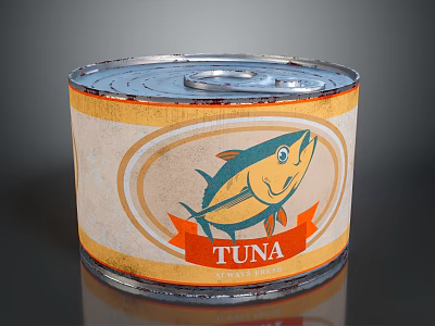 Canned Tuna Seafood In Metal Can With Orange Beige Label And Fish Illustration 3d model