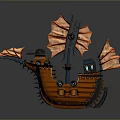 Orange Fantasy Ship Model With Decorative Wings And Mechanical Details Design