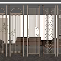 Modern Room Divider With Metal Frame And Geometric Pattern In Living Space