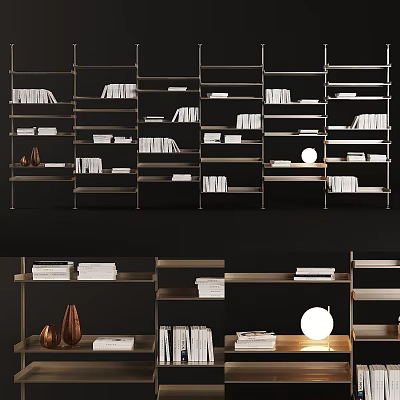 Modern Bookshelf Design With Multiple Shelves Books Decorative Vases And Table Lamp 3d model
