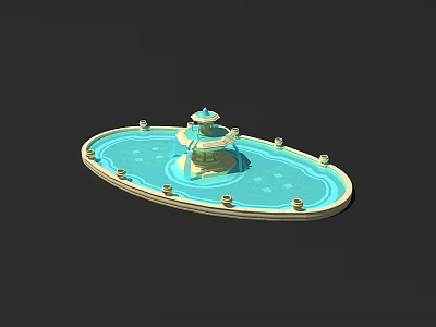 Garden Ornament With Circular Pool Multi Tiered Tower And Small Pillars Around 3d model