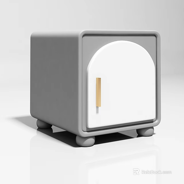 Modern Gray and White Bedside Table With Gold Handle and Short Legs Design 3d model 