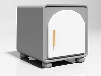 Modern Gray and White Bedside Table With Gold Handle and Short Legs Design 3d model