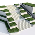 Park Landscape Featuring Terraced Design Green Lawns Escalator And Stone Stairs