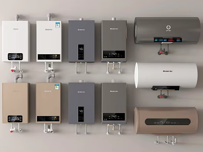 Different Home Water Heaters With Various Colors And Styles For Daily Use 3d model