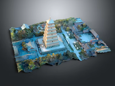 Ancient Architectural Complex With Traditional Pagoda Courtyards And Surrounding Trees 3d model