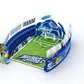 Football Stadium Scene With Green Field Player Beer Bottle Goalpost Stands And Billboards