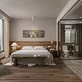 Hotel Guest Room Interior With Comfortable Bed Mountain View Windows Wooden Floor Chair Decorative Painting
