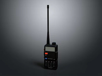 Black Walkie Talkie With Long Antenna Display Screen And Keypad Features 3d model