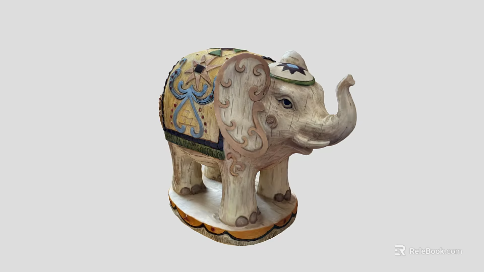 Detailed Elephant Shaped Building Blocks With Vibrant Decorations And Circular Base 3d model 