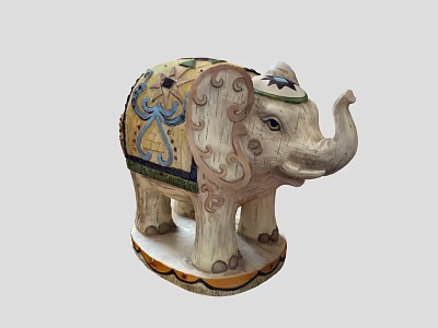 Detailed Elephant Shaped Building Blocks With Vibrant Decorations And Circular Base 3d model