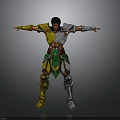 Muscular Armored Character With Yellow Green Armor And Outstretched Arms
