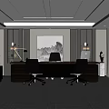 Modern Office Interior Design With Large Windows City View Desk Black Chairs And Wall Art