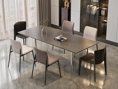 Modern Dining Table Set With Six Chairs In Contemporary Home Interior 3d model