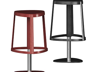 Modern Red and Black Bar Stools with Wooden Frames and Metal Bases 3d model
