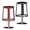 Modern Red and Black Bar Stools with Wooden Frames and Metal Bases