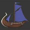 Decorative Ornament Set Small Boat Model Brown Hull White Edges Blue Sail And Flag