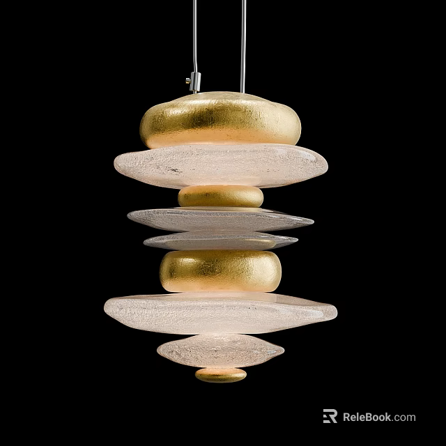 Modern Layered Chandelier With Gold And Frosted Glass Circular Design Elements 3d model 