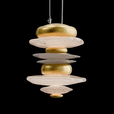 Modern Layered Chandelier With Gold And Frosted Glass Circular Design Elements 3d model