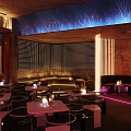 Modern Bar Interior Design With Neon Lights Sofa Seats And Round Tables