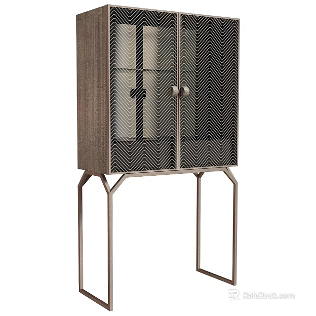 Modern Entryway Console Cabinet With Glass Doors And Metal Frame For Storage 3d model 