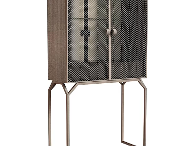 Modern Entryway Console Cabinet With Glass Doors And Metal Frame For Storage 3d model
