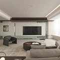 Modern Elegant Open Living Dining Room Interior Design With Sleek TV Wall And Comfortable Furniture