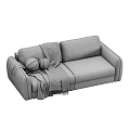 Two Colored Sofas With Gray Blankets And Round Pillows For Interior Decor