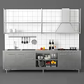 Modern Commercial Kitchen Equipment With Stainless Steel Cabinets Stove Range Hood Sink And Storage Compartments