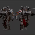 Dual Mechanical Robot Characters With Shoulder Cannons And Red Gray Details