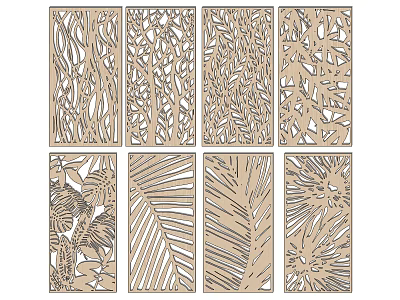 Wooden Room Dividers With Carved Leaf And Geometric Hollow Out Patterns 3d model