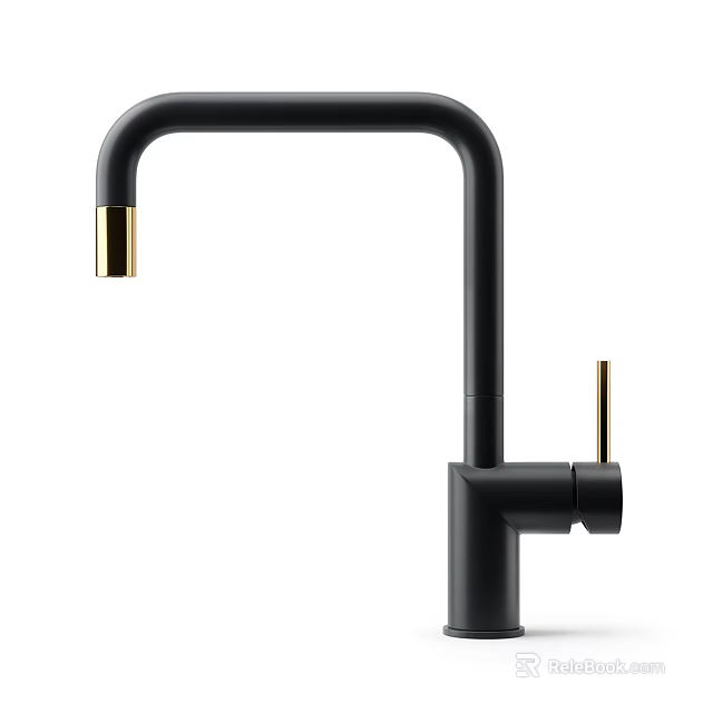 Modern Black Faucet with Gold Accents and Sleek Single Handle Design for Contemporary Kitchens 3d model 