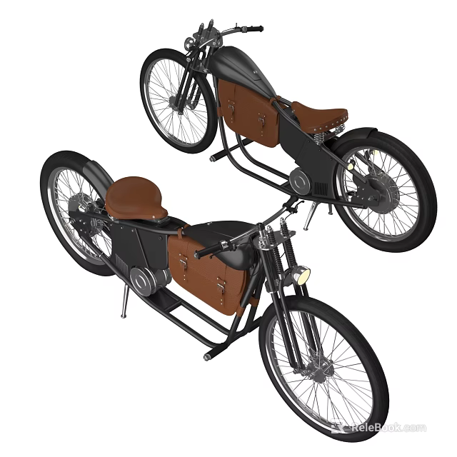 Vintage Style Motorcycle With Brown Leather Saddle Bags Black Frame And Spoked Wheels 3d model 