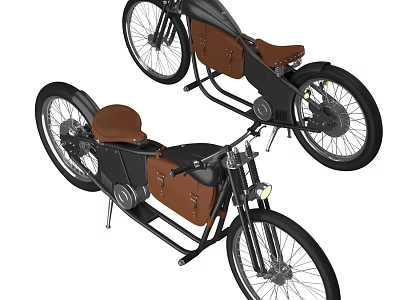 Vintage Style Motorcycle With Brown Leather Saddle Bags Black Frame And Spoked Wheels 3d model
