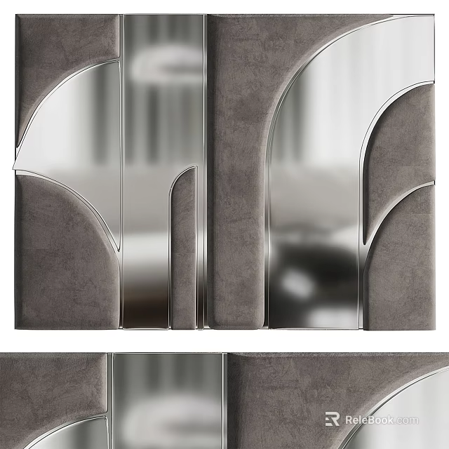 Modern Wall Decor With Curved Fabric And Mirror Elements 3d model 