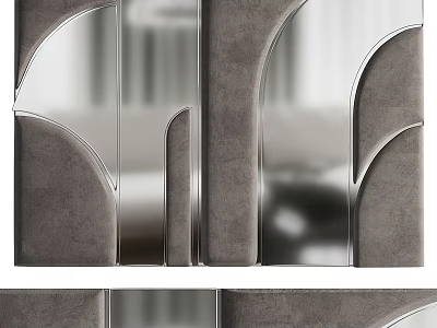 Modern Wall Decor With Curved Fabric And Mirror Elements 3d model