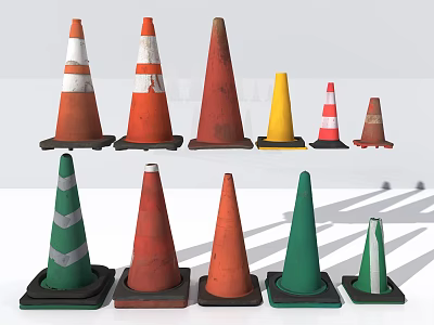 Various Colored Traffic Cones With Reflective Stripes And Different Sizes 3d model