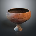 Ancient Terracotta Pedestal Bowl With Cracked Surface And Rustic Texture 3d model