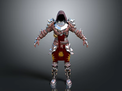 Game And Movie Fantasy Warrior Character In Hooded Red And Silver Armor With Sun Pattern 3d model