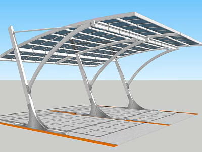 Modern Parking Canopy With Metal Frame Supporting Pillars For Car Space 3d model