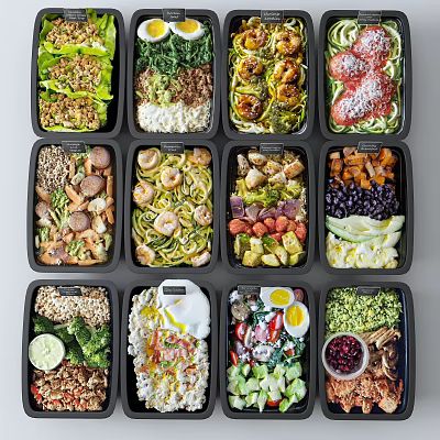 Assorted Healthy Meal Prep Containers Filled with Varied Balanced Food Options 3d model Assorted Healthy Meal Prep Containers Filled with Varied Balanced Food Options 3d model