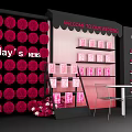 Wedding Welcome Area With Display Shelves Table Chairs And Pink Black Decor