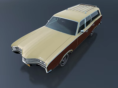 Vintage Beige And Brown Station Wagon With Wood Paneling And Roof Rack 3d model