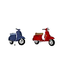 Vintage Motor Scooters In Various Colors Lined Up For Display On White Background