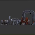 Industrial Style Mechanical Equipment Featuring Metal Pipes Red Components And Rusted Finish