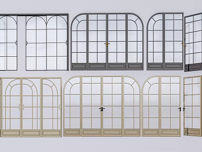 Various Stylish Casement Doors With Glass Panels And Arch Designs In Black And Beige 3d model