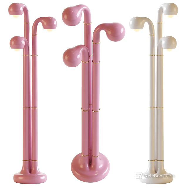 Modern Pink And White Floor Lamps With Curved Design And Gold Accents 3d model 